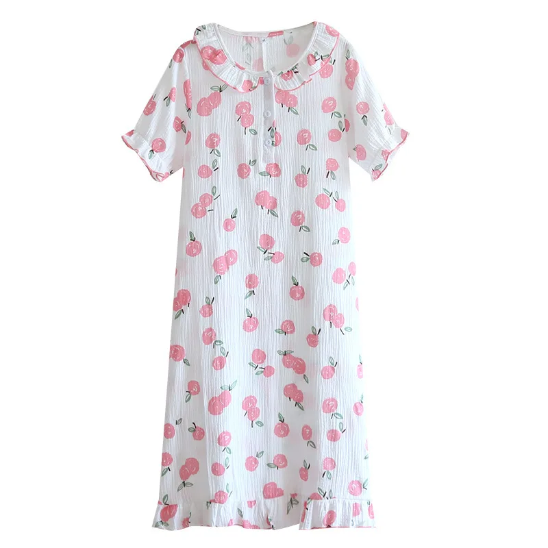 

Ночная рубашка хлопковая женская, с коротким рукавом и принтом, в винтажном стиле