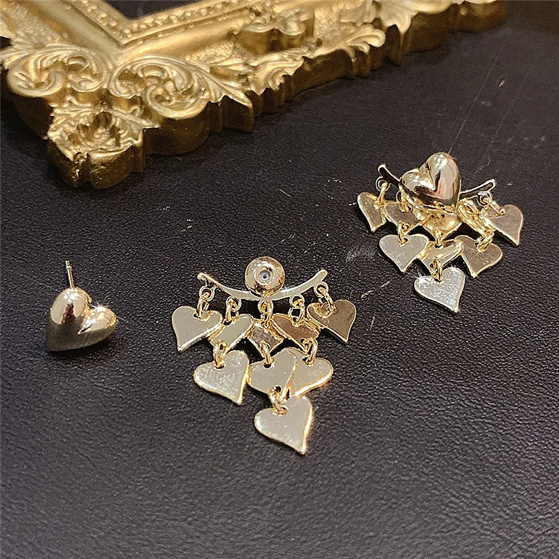 

Beautiful New Earrings Front And Back Metallic Heart Disc Tassel Earings Korean Style Fashion Jewelry bijoux