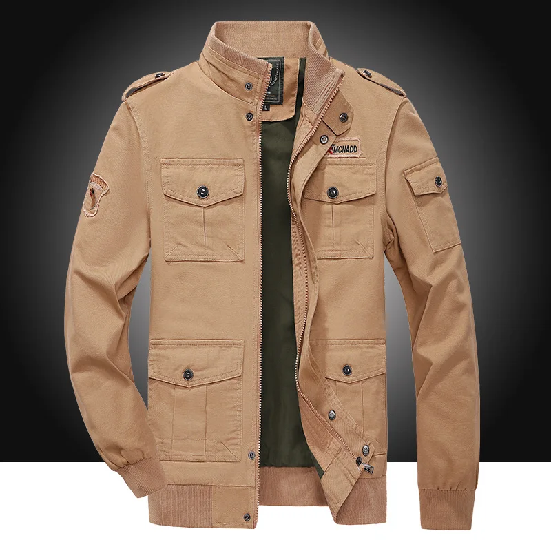 

Men's jacket vintage zip up Denim autumn oversized casual with many pockets outdoor streetwear light sport style Waterproof coat