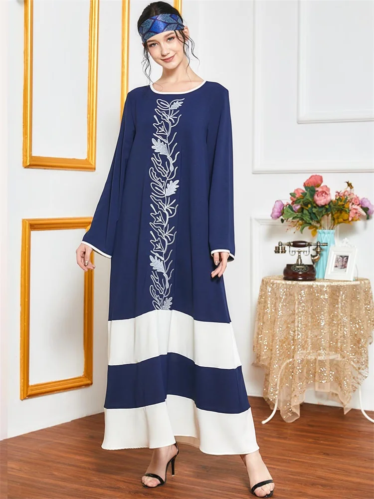 Женское Макси платье с вышивкой Siskakia контрастной расцветки в мусульманском