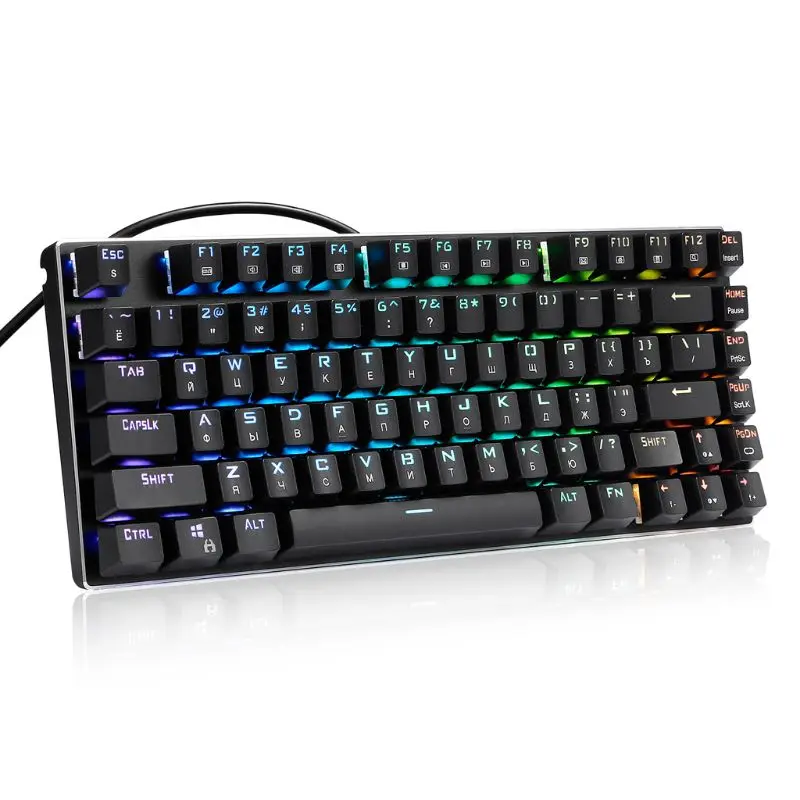 Русская Проводная клавиатура с USB RGB подсветкой механическая клавиатура 81 клавиша синие переключатели игровая клавиатура Z88