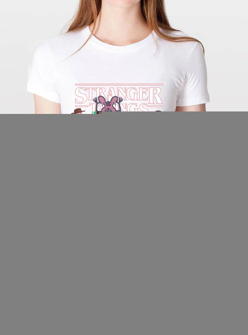 Женская футболка с коротким рукавом и круглым вырезом принтом странные вещи лето