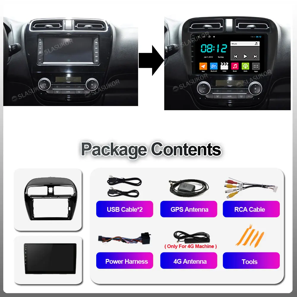 Android 10 мультимедийный плеер для Mitsubishi Mirage attrage 6 2012 2013 2018 GPS навигация 2G + 32G 4G