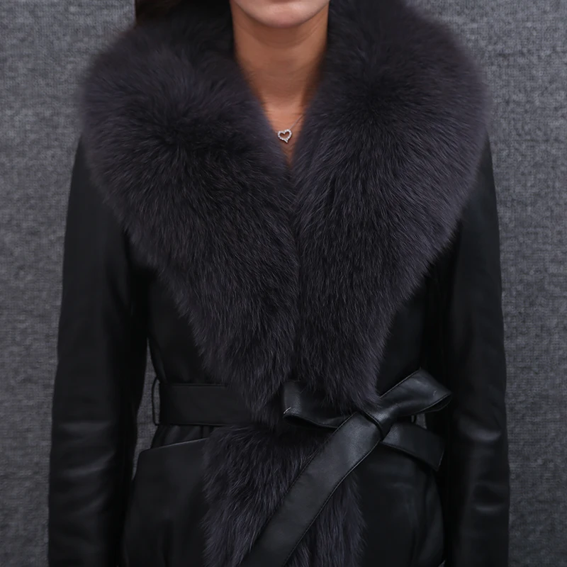 100% пальто из овчины пуховик натуральной кожи зимнее с воротником лисьего меха