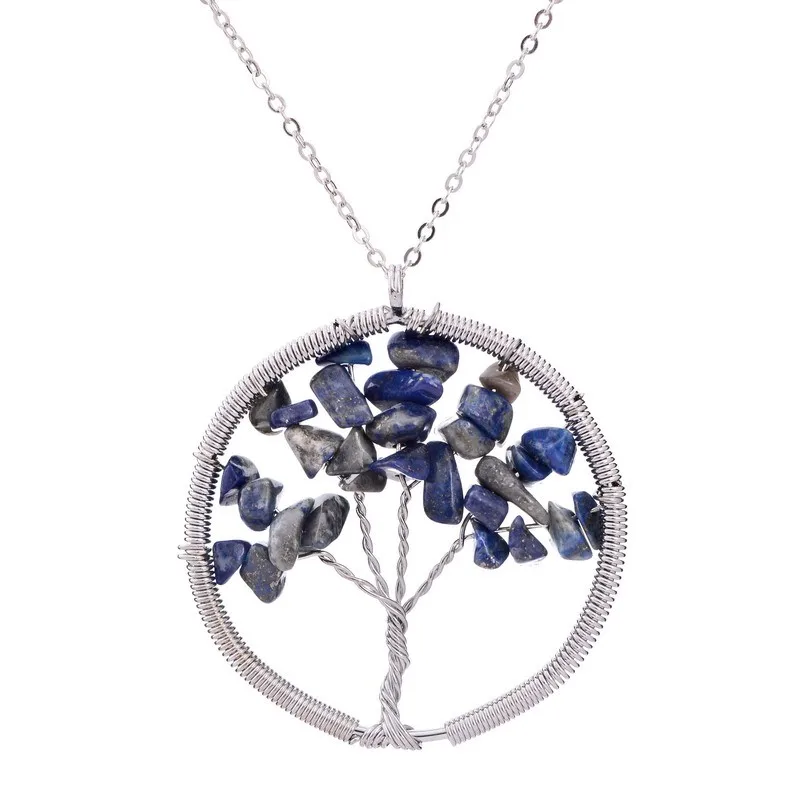 Natural stone neckla Qilmily 7 Чакра Древо жизни хрустальные ожерелья с подвеской из натурального камня для женщин и мужчин Бусы кварцевые Ювелирные изделия Подарки сувениры свадебные - Окраска металла: Natural stone neckla