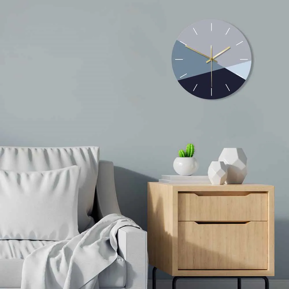 Simple Minimalism Blue and Grey Color Large Wall Clock Cold Tone Tinge Modern Fashion Home Decoration Hanging Watch | Дом и сад