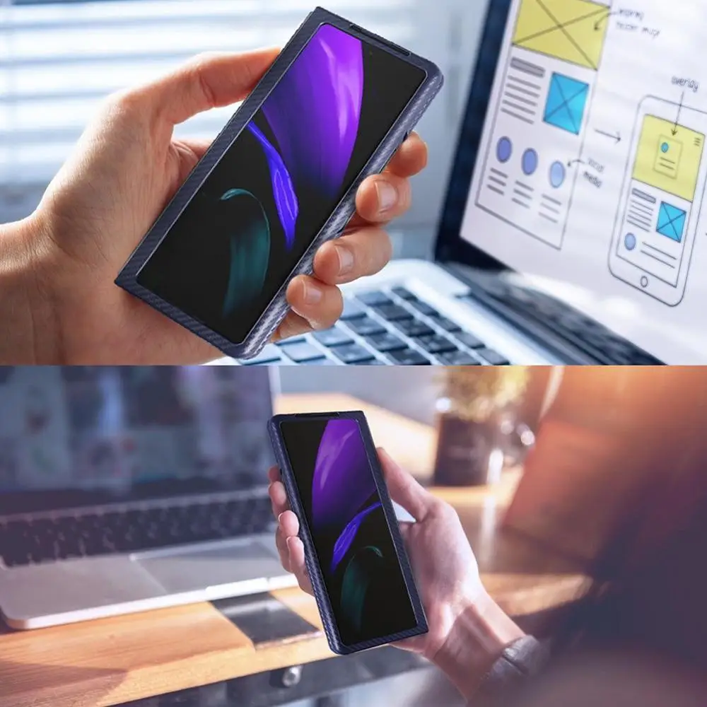 

For Samsung Galaxy Z Fold 2 5G Ultra Thin Carbon Holder W21 Phone Cover For Samsung Back Galaxy Stand Bumper Case 5G H9P6