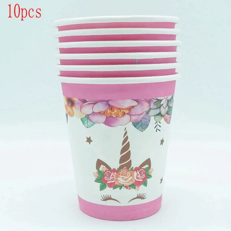 Cup 10pcs 108*180 см украшение день рождения карты Дети сувениры Единорог цветок тема Настольная Крышка счастливый ребенок Душ пластиковая скатерть 1 шт - Цвет: Cup 10pcs