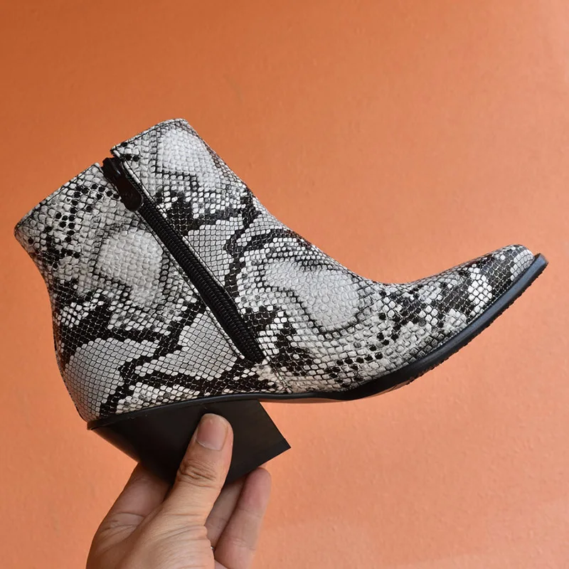 Женские ботильоны из змеиной кожи WETKISS Зимние искусственной на высоком каблуке с