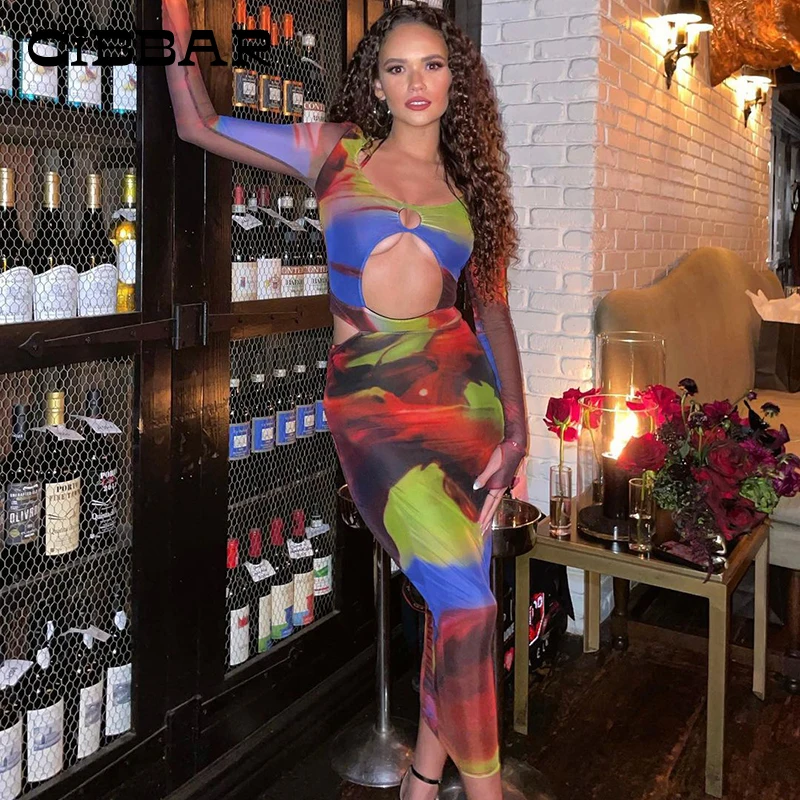 Сексуальное винтажное платье-макси CIBBAR с вырезами, женское эстетическое облегающее платье в стиле Харадзюку, модная Клубная одежда для веч...