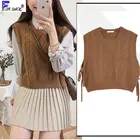 Зима Весна базовая одежда Топы вязаный свитер женский модный жилет без рукавов дизайнерский коричневый вязаный жилет в Корейском стиле 9802