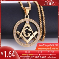 letter ag freemasonry pattern pendant necklace mens necklace fashion bohemian crystal inlaid round pendant accessories jewelry