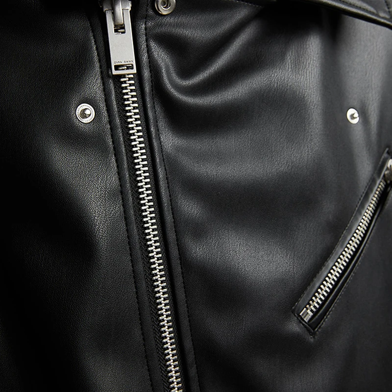 Куртка мужская из искусственной кожи модная однотонная байкерская куртка на