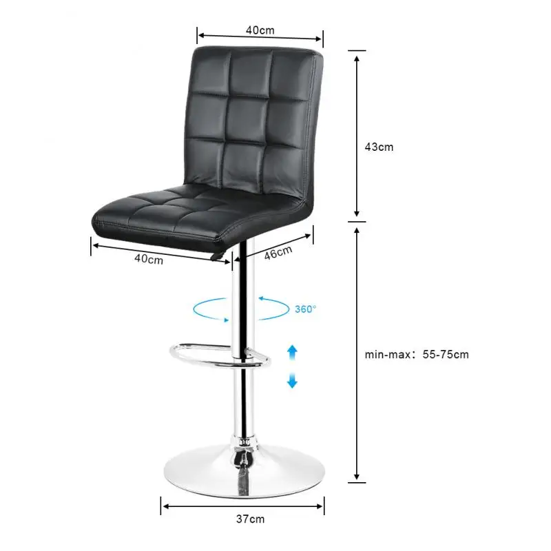 

2pcs/pair Black Nine-grid Backrest Bar Chair Padded Stool Lifting Adjustable PU Leather Rotating Bar Stools Chairs HWC