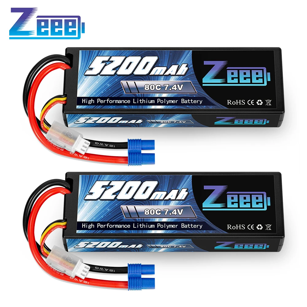 2 блока Zeee 7 4 V 5200mAh 80C 2S Lipo аккумулятор жесткий чехол с разъемом EC3 для