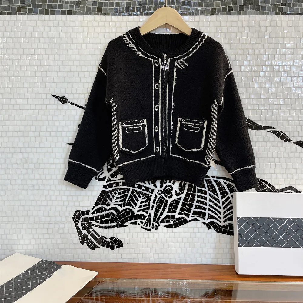 

Новинка сезона осень-зима 2021, детский вязаный плотный кардиган Haute couture, классический и просторный, верхняя часть супер