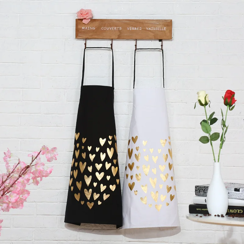 

1Pcs Bronzing love Pattern Cotton Apron Adult Bibs Home Cooking Baking Coffee Shop Cleaning Aprons Kitchen Accessories