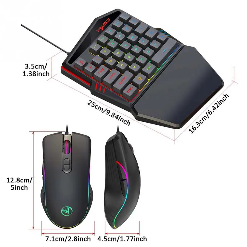 

35 Keys Single Hand Gaming Keyboard Mouse Kit RGB Backlight Ergonomic Design Wired Keyboard Mouse Set