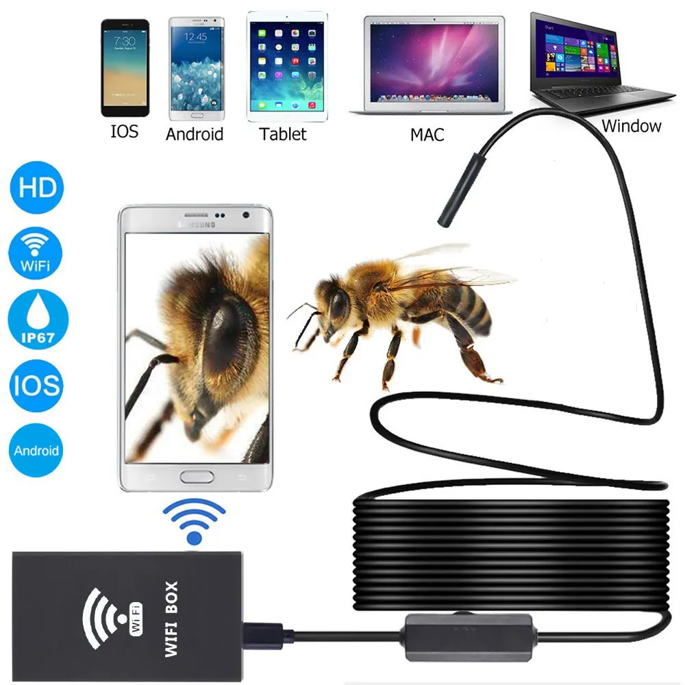 

WIFI Endoscope Borescope with Reflector Mirror IP67 640*480 Wire Flexible Practical Hard Cable Waterproof Surveillance