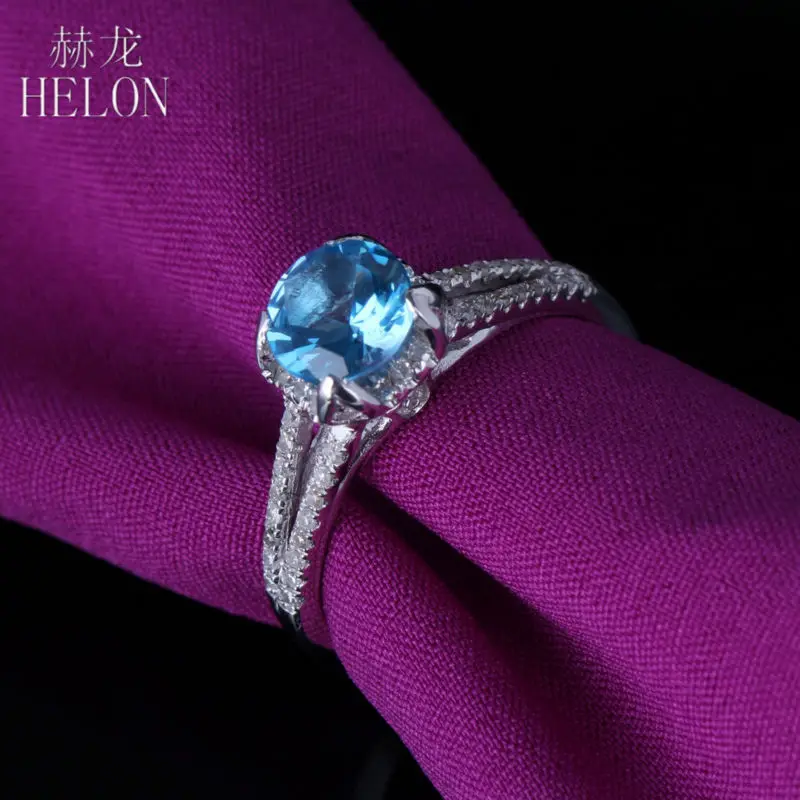 

HELON Solid 14K White Gold Round 1.25ct Blue Topaz & Diamonds Engagement Wedding Ring For Women Birthday Anniversarry Best Gift