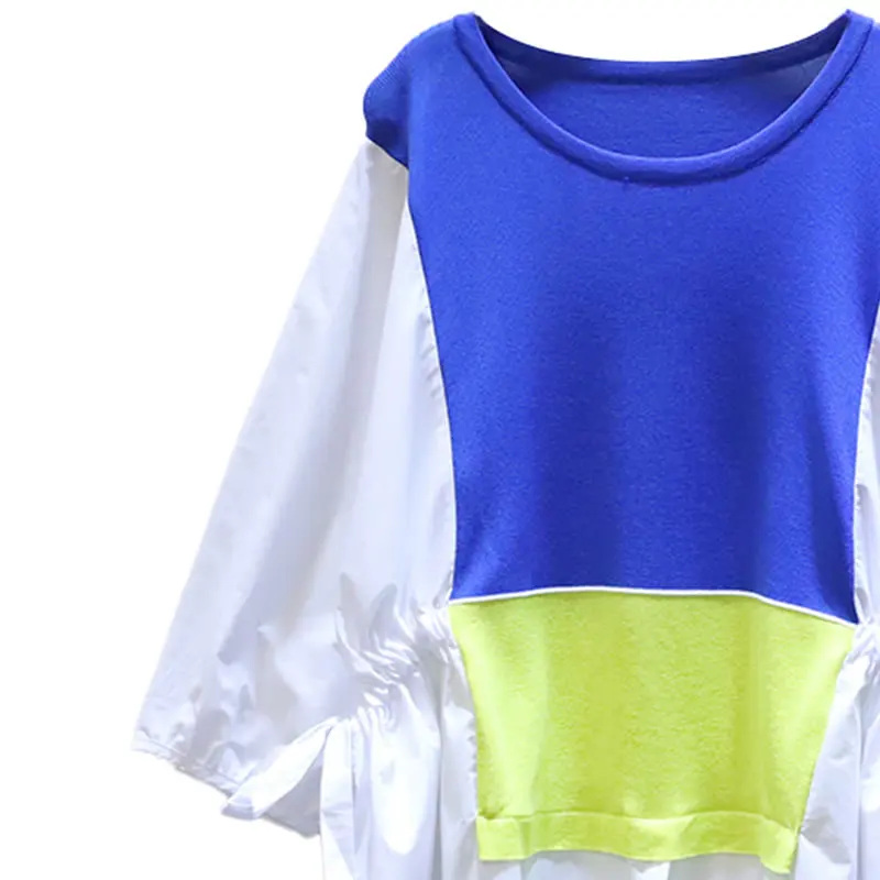 

XITAO Knitted Blouse Fashion Pullover Small Fresh Patchwork 2021 Summer Small Fresh Casual Style Loose Elegant Shirt WLD6390