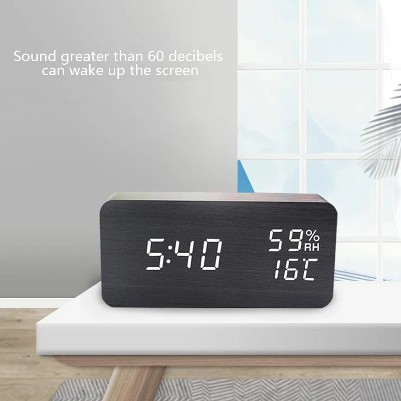 LED Digital Alarm Clock Wooden USB/AAA Powered Table Watch With Temperature And Humidity Snooze Electronic Desktop Clocks✈✈✈ | Дом и сад