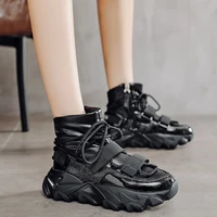 patent leather high top shoes womens 2021 spring and autumn new all matching fleece lined suction mold bottom leisure sports