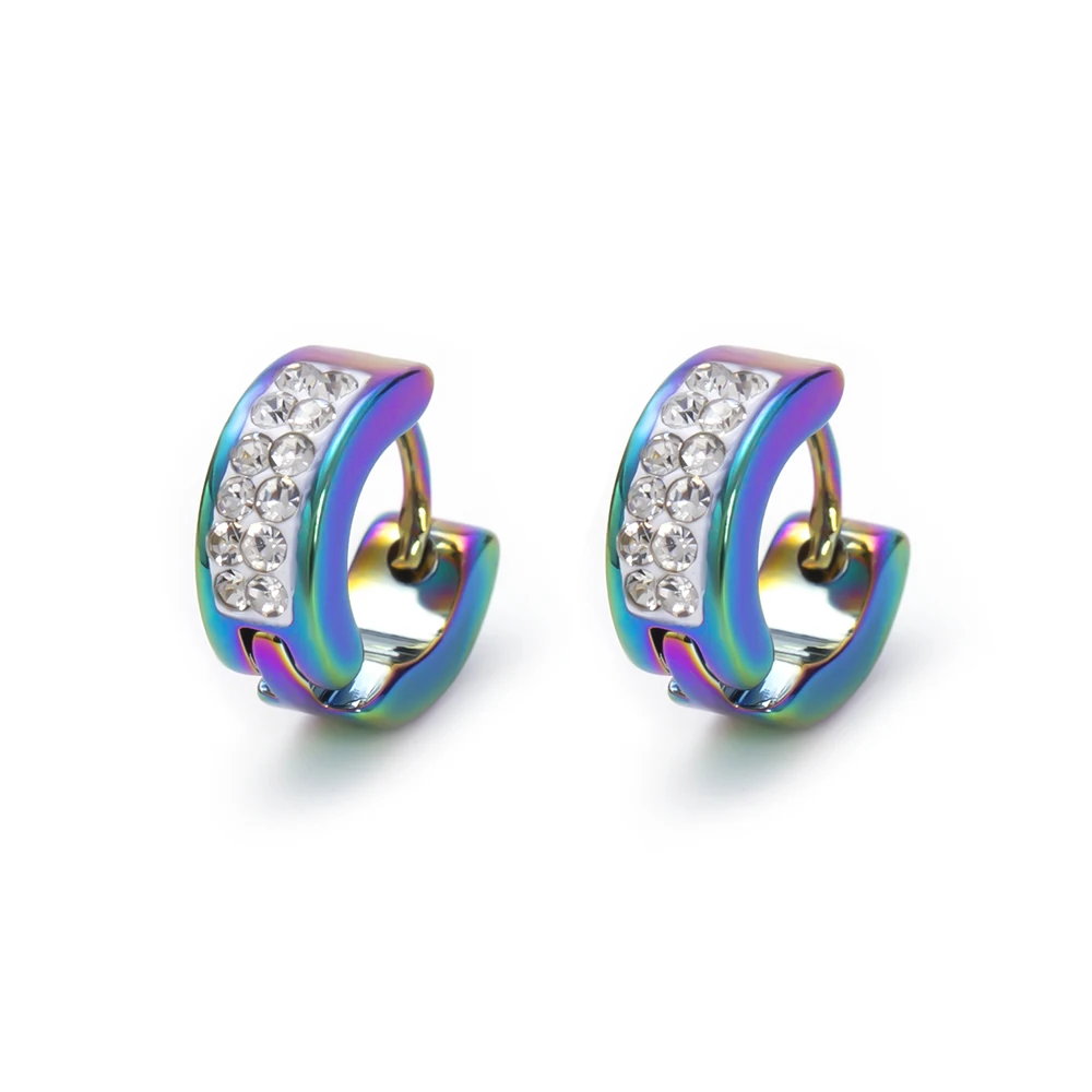 

Korean Style Clear Crystal Stainless Steel Colorful Small Hoops Women or Men Earrings Unisex