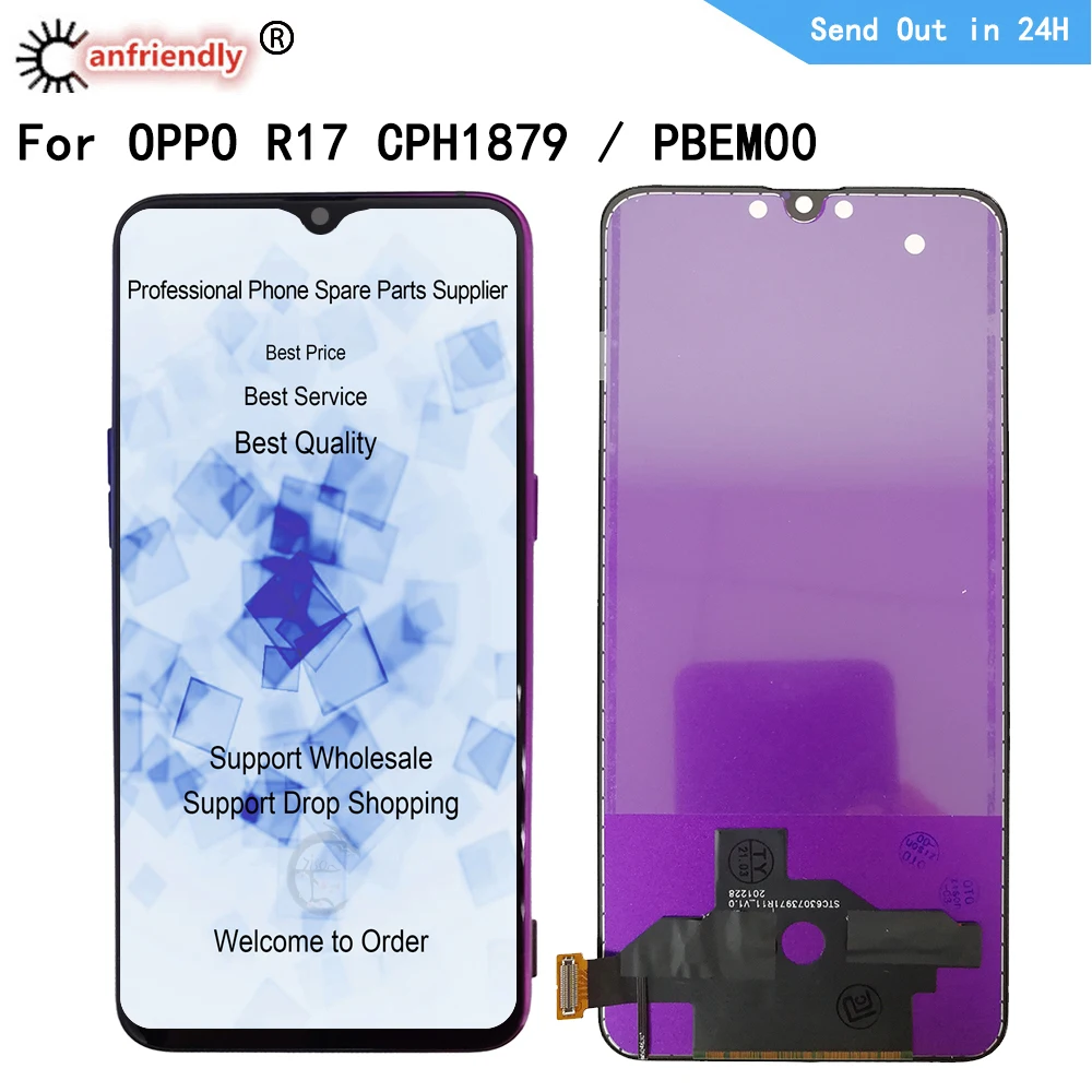Pantalla LCD OLED de 6,4 pulgadas para OPPO R17, CPH1879, PBEM00, Panel t&aacute;ctil, Sensor de digitalizador con montaje de marco de repuesto-0