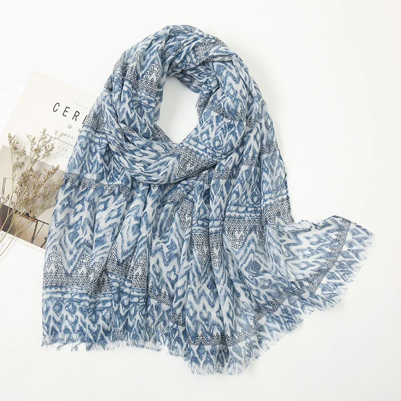 

New Ladies Fashion Bohemian Wave Striped Viscose Scarf High Quality Print Shawls and Wraps Pashmina Stole Muslim Hijab 180*90Cm