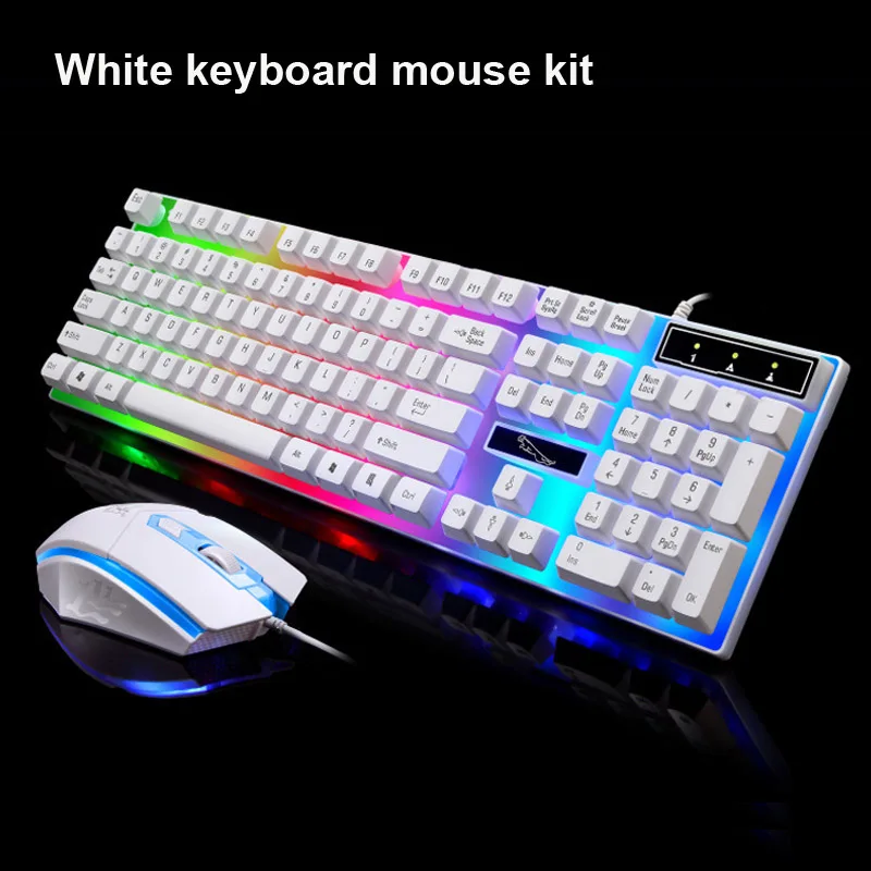 White Keyboard Mouse Проводная игровая клавиатура мышь combo USB мыши гибкий полихроматический светодиодный свет компьютерная Механическая Подсветка - Цвет: White Keyboard Mouse