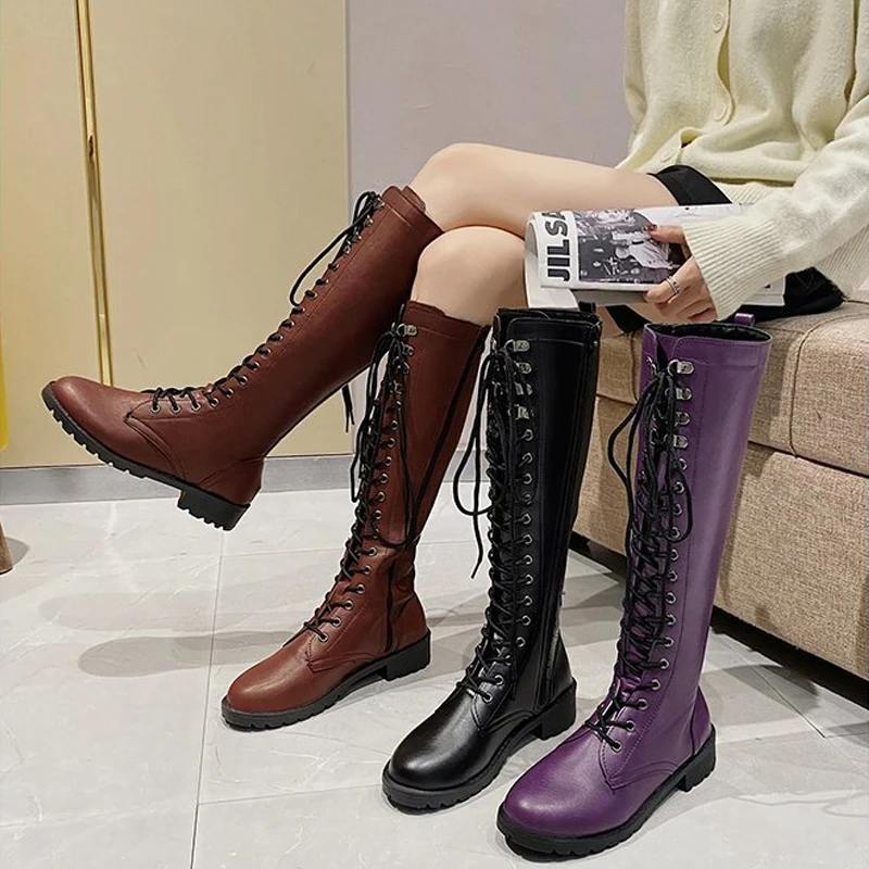 

Women's Winter High Boots Ankle Boots Women High Knee Boots Party Lace-up Flat With Shoes For Women 2021