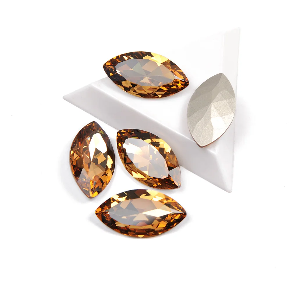 

YANRUO 4227 Glitter Glass Rhinestones Navette Shape Lt. Col. Topaz Color Nail Rhinestone 3D Jewelry Making Beads Nail Art Gems