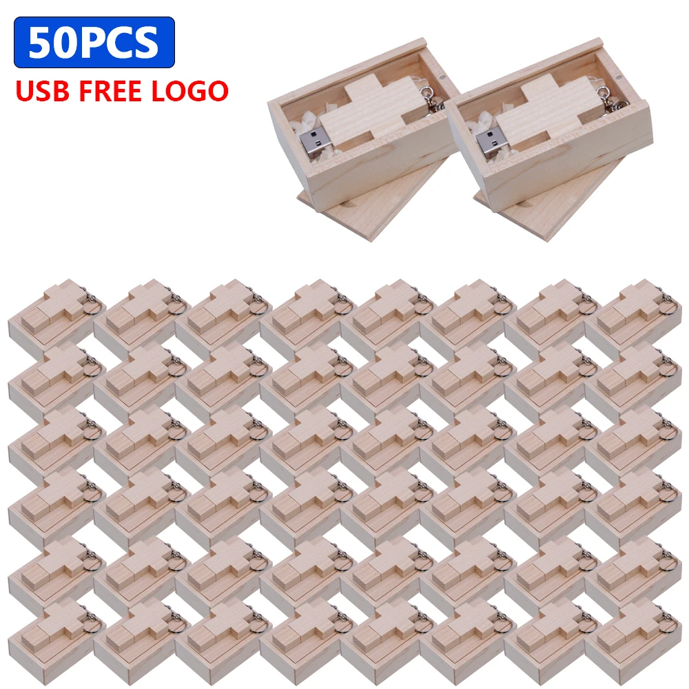 

50pcs/lot Custome LOGO wooden Cross USB + box USB Flash Drive 4GB 8GB 16GB 32GB 64GB USB 2.0 memory stick pen drive for gift