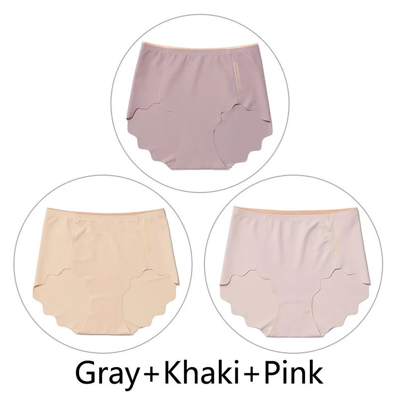 Gray Khaki Pink 3 шт., Мягкие Бесшовные трусы, женские сексуальные трусики с оборками, женское Ультра тонкое нижнее белье, женские L-XXL, большие размеры, нижнее белье, новинка - Цвет: Gray Khaki Pink