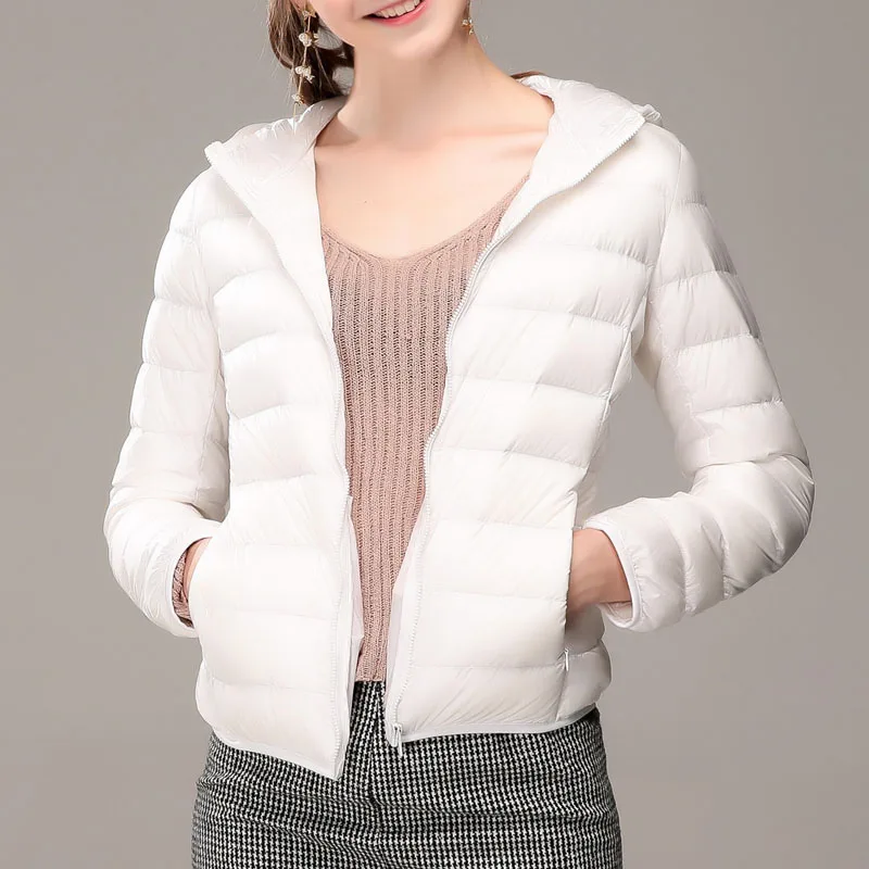 AECU Down Coats Winter Women Ultralight Thin Down Jacket White Duck Down Hooded Jackets Warm Coat Parka Female Portable Outwear
