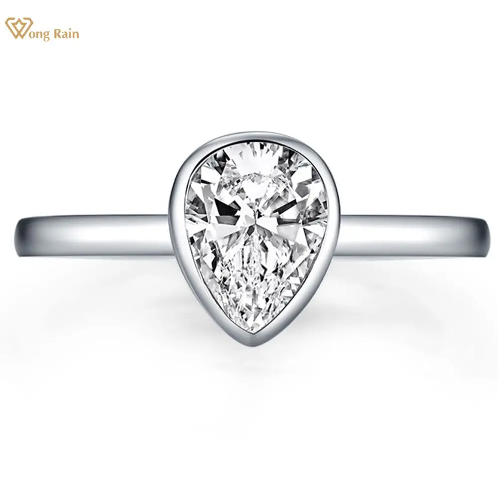 

Wong Rain 100% 925 Sterling Silver Pear Cut Created Moissanite Gemstone Diamonds Wedding Engagement Ring Fine Jewelry Wholesale