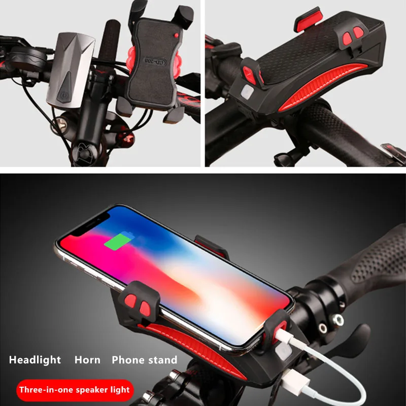 3 In 1 Multi-function Bicycle Light USB Mobile Phone Bracket Holder Bike Horn Waterproof Riding Headlight Outdoor Cycling Stand | Спорт и