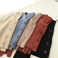 single breasted v neck casual sweaters female solid knitted jackets jumpers womens sweaters autumn spring short cardigans