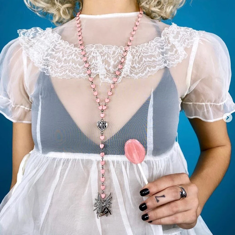 

Women Necklace Fashion Jewelry Necklaces korean Style Plastic Flower Heart Pendant Chain Ornament Accessories