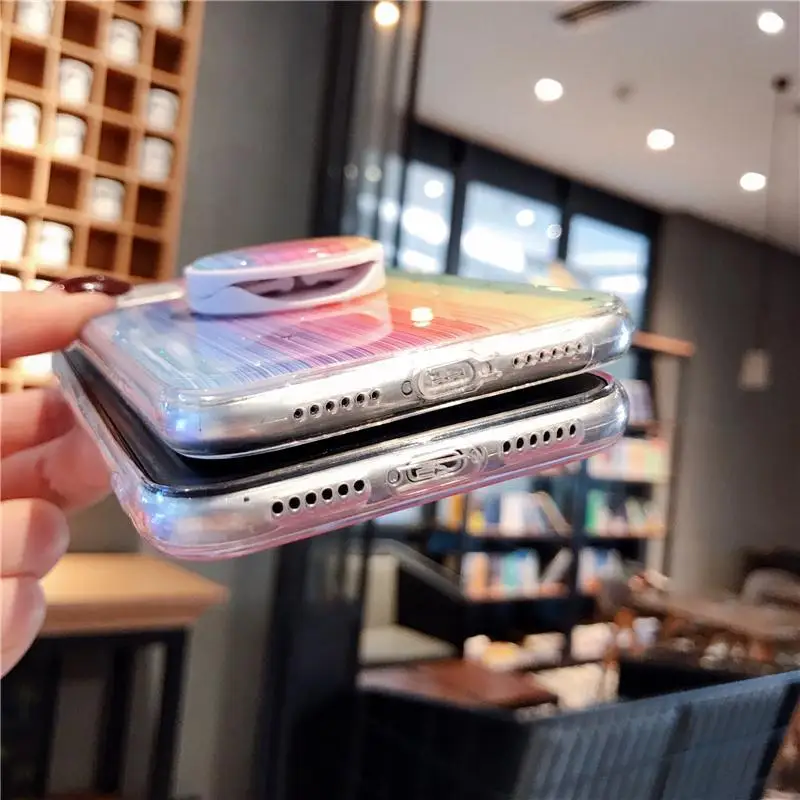 

Gradient Glitter Rainbow Phone Case With Holder For iPhone 12 Mini 11 Pro Max XR X XS Max 7 8 Plus Soft Phone Back Cover
