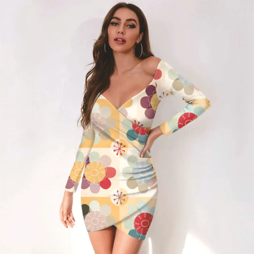 

NEW Sexy Girl Women Summer Flower 3D Prints Long Sleeve Plus Size Bodycon Dress Dropshipping Mini Party Dress