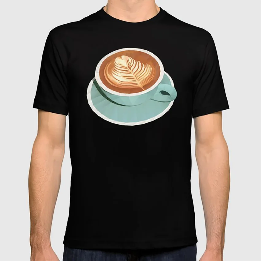 Кофе с латте искусство многогранное футболка поп арт вектор кофе еда напиток