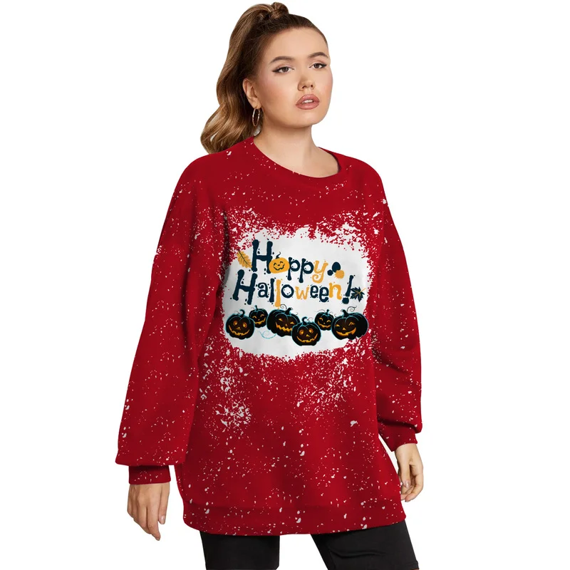 

Red Halloween Print Oversized Crewneck Sweatshirt Women Clothes for Teens Casual Sweatshirts Vintage Unisex Autumn Plus Size Top