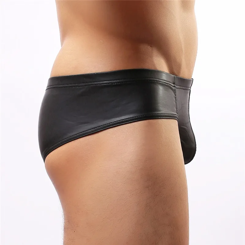 Трусы брифы мужские из экокожи пикантное нижнее белье с заниженной талией