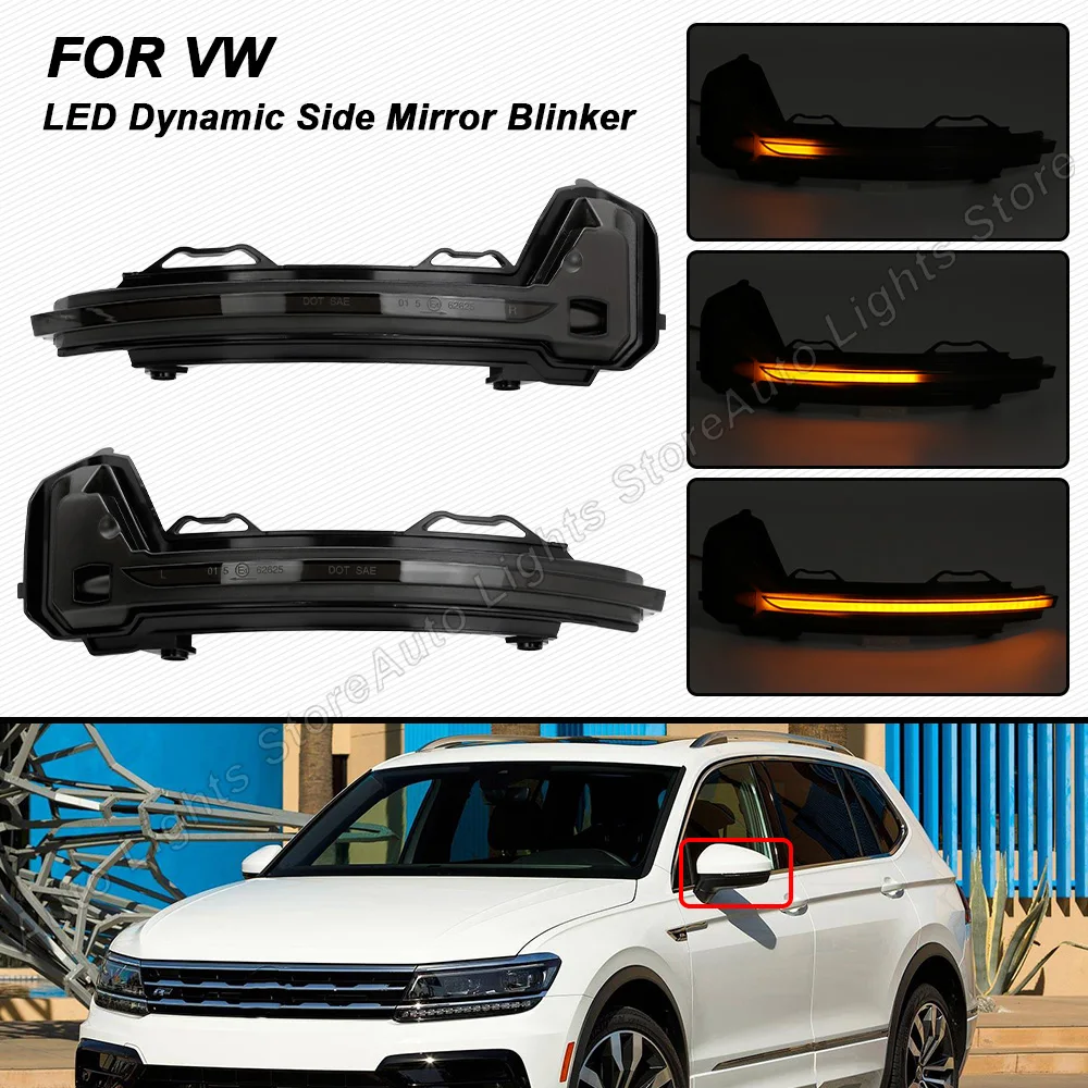2PCS Dynamic Smoke Lens LED Side Mirrror Blinker Lights Error Free Turn Signal Lamps For VW TIGUAN 2016- Waterproof Plug&Play