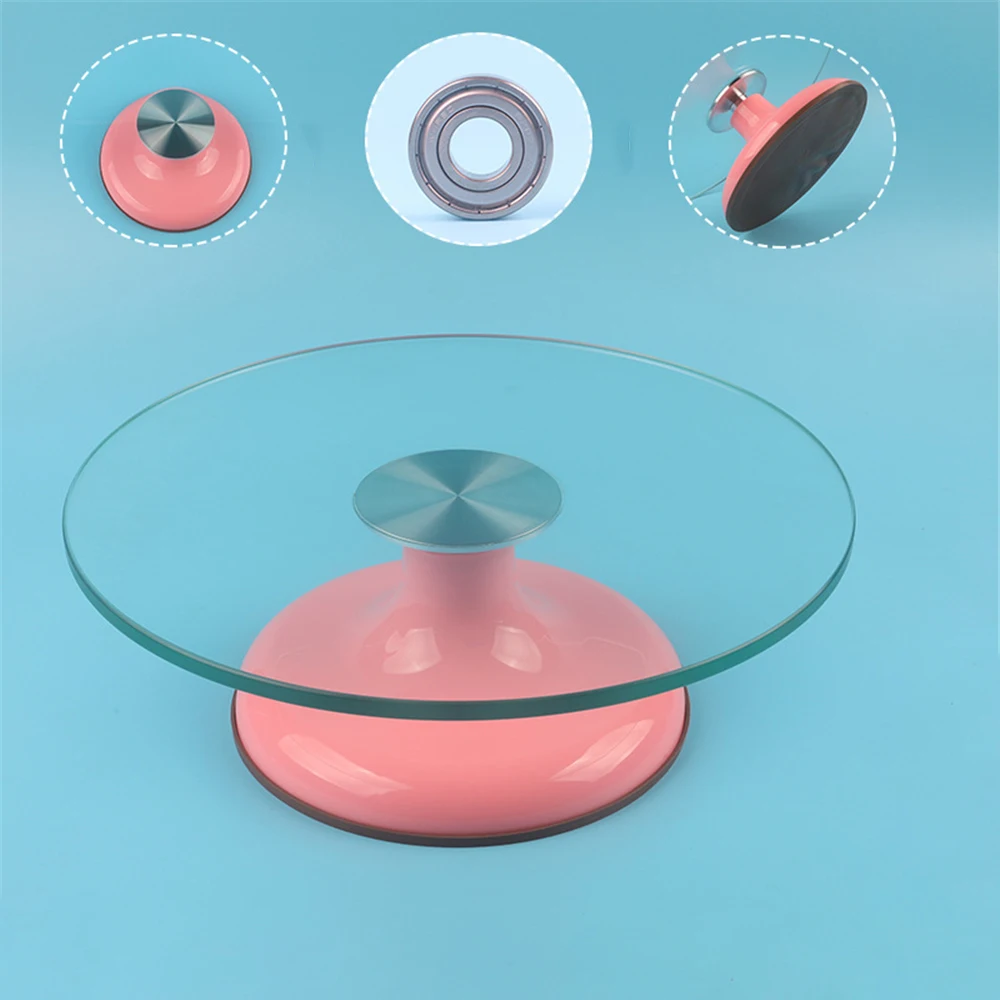 

12 Inch Glass Platform Cake Turntable Double Stainless Steel Bearing Rotating Table Cake Decorating Tools Rotary Base Bakeware
