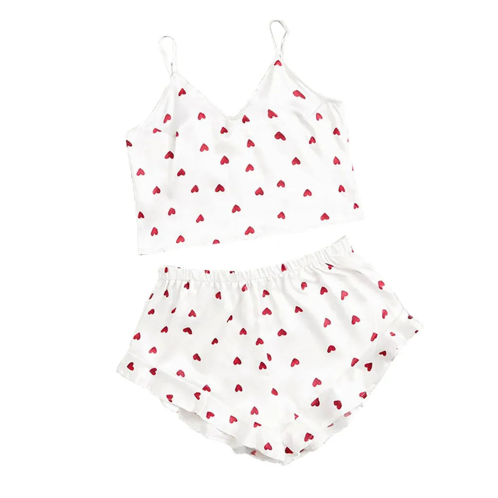 2019 модная летняя Женская атласная пижама в форме сердца одежда для сна шорты