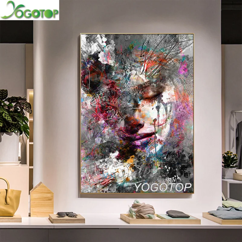 

5d diy diamond painting Colorful Girl Face Full rhinestone puzzle mosaic Diamond embroidery Abstract Home Decor YY2375