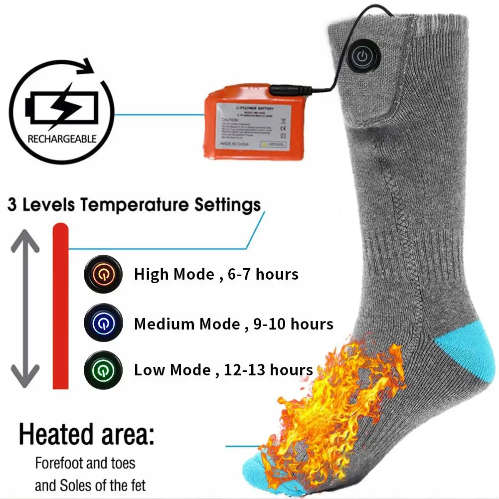 3.7V 4400MAH Lithium Battery Upgrade Heating Socks Rechargeable Adjustable Electric Double Layer Warm Sock |